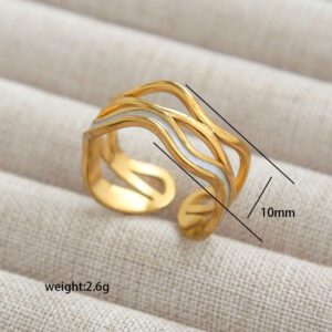 Gold Silver Wave Cuff Ring | Two-Tone Open Multi-Line Band Ring
