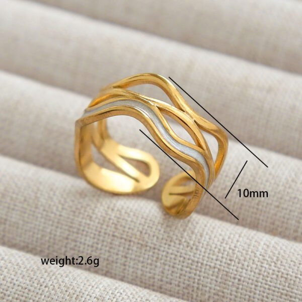 Gold Silver Wave Cuff Ring | Two-Tone Open Multi-Line Band Ring