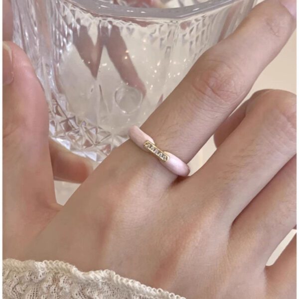 Blush Pink & Gold Chevron Crystal Pavé Band Ring