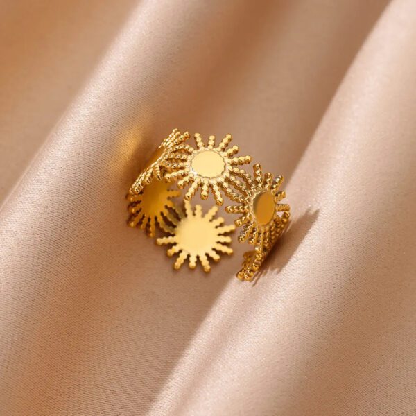 1938505751374991360 Gold Sunburst Ring - Adjustable Stainless Steel Statement Ring