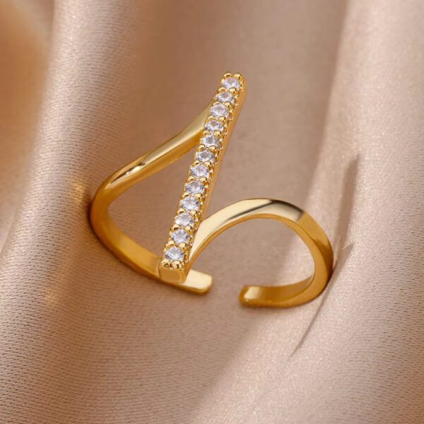 1938505765543350272 Gold White Crystal Bar Ring | Pavé Diagonal Statement Open Band