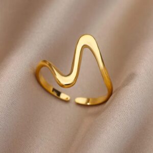 Gold Wave Ring | Sculptural Open Band Flowing Crest Statement Ring
