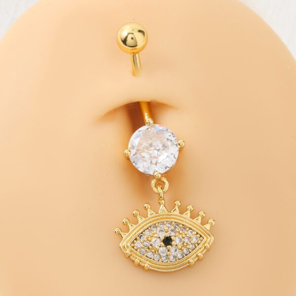 1943609955307360256 Gold Evil Eye Crown Belly Button Ring - Sparkling Navel Piercing