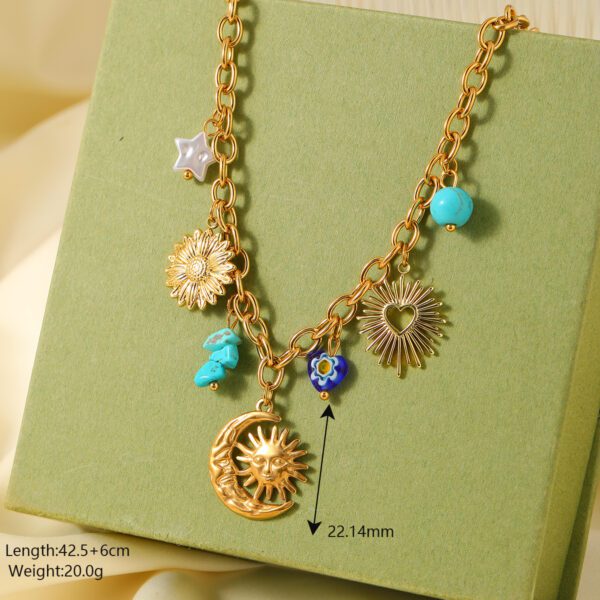 1947472593569320960 Gold Sun Moon Charm Necklace | Turquoise Blue Boho Multi-Charm