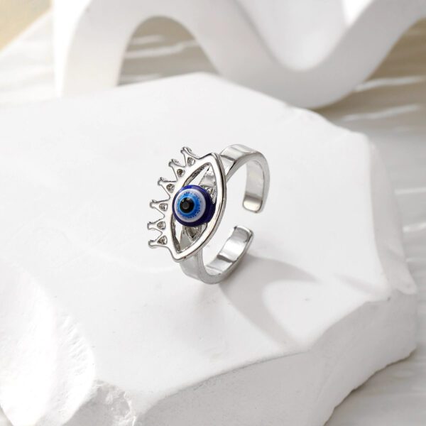 Adjustable Silver Evil Eye Ring - Protective Stainless Steel Jewelry