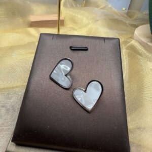 Elegant Silver Stainless Steel Heart Pendant Earrings with White Pearl Inlay