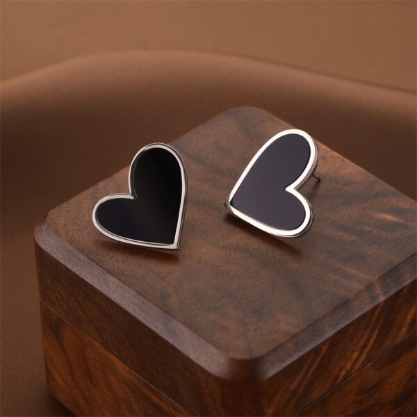 Minimalist Heart Stud Earrings - Black & Silver Stainless Steel