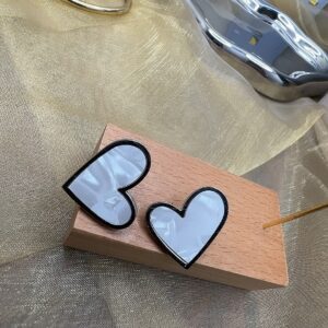 White Mother of Pearl Heart Stainless Steel Stud Earrings