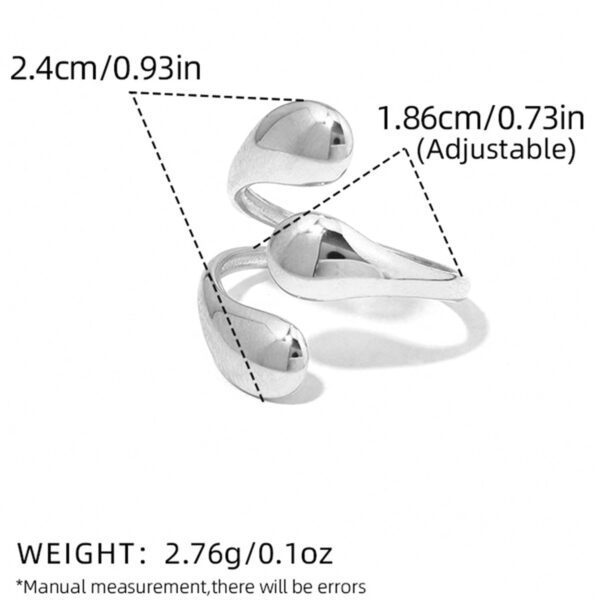 1958169512780107776 Adjustable Silver Teardrop Ring - Stainless Steel Fluid Design