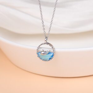 Silver Stainless Steel Whale Ocean Blue Crystal Pendant Necklace