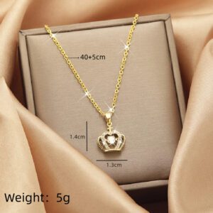 Sparkling Gold Crown Necklace - Stainless Steel Pendant for Women