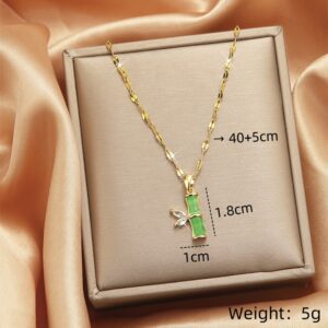 Gold Stainless Steel Green Bamboo Pendant Necklace