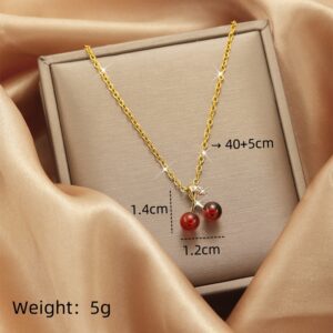 Dainty Gold Cherry Necklace | Stainless Steel Fruit Charm Jewelry