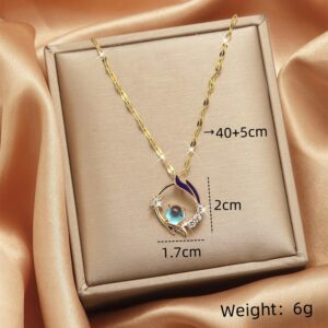 Minimalist Gold Tone Stainless Steel Blue Stone Necklace