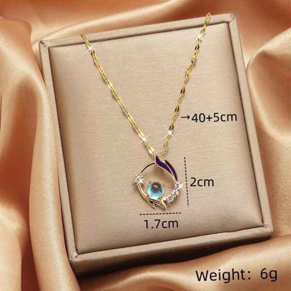 1960156260968042496 Minimalist Gold Tone Stainless Steel Blue Stone Necklace