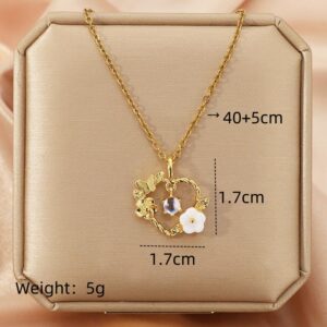 Gold Plated Stainless Steel Heart Butterfly Flower Necklace