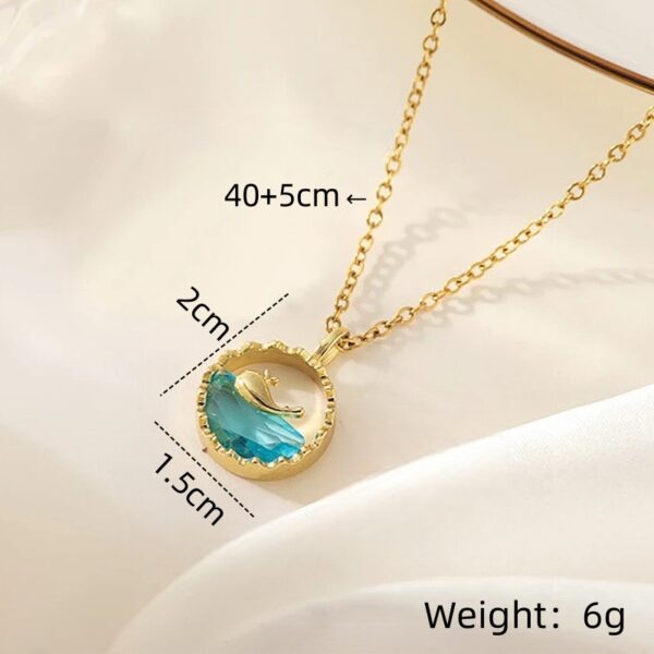 Gold Stainless Steel Wave Necklace with Blue Crystal