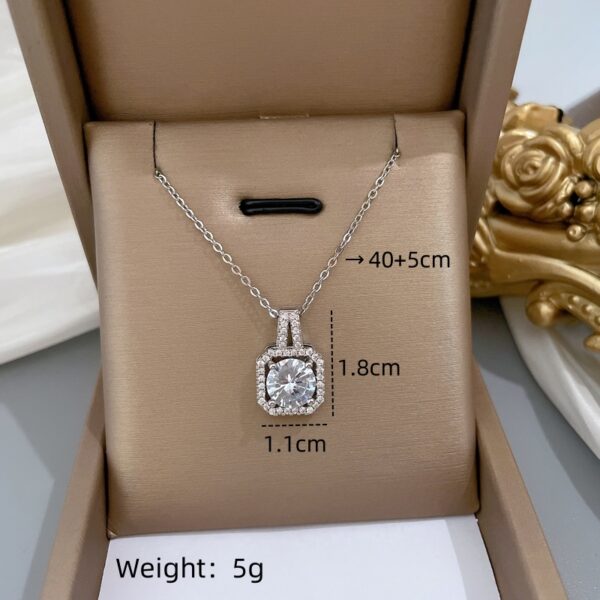 Silver Stainless Steel Halo Pendant Necklace - Dainty CZ Square Cut