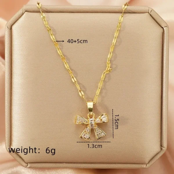 1960157648091484160 Elegant Gold Bow Pendant Necklace - Stainless Steel Delicate Chain