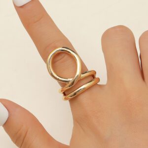 Gold Circle Statement Ring | Double Band Hoop Sculptural Open Top