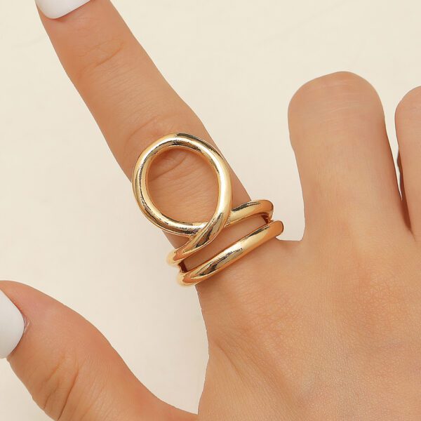 Gold Circle Statement Ring | Double Band Hoop Sculptural Open Top