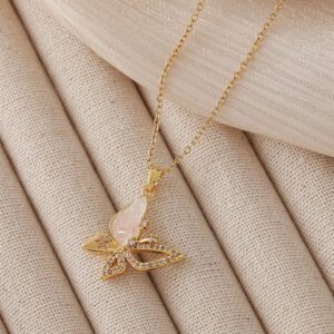 Gold Butterfly Necklace | Stainless Steel with Pink & CZ Sparkle