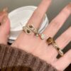 Trendy Gold Plated Adjustable Ring Set with Brown Gemstones