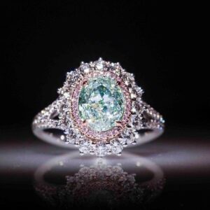 Aqua Green Oval Halo Ring - Dazzling Simulated Diamond Statement