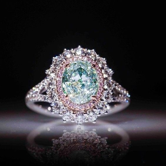 Aqua Green Oval Halo Ring - Dazzling Simulated Diamond Statement