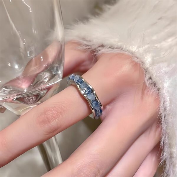 Stainless Steel Blue Crystal Ring - Elegant Fashion Band for Women