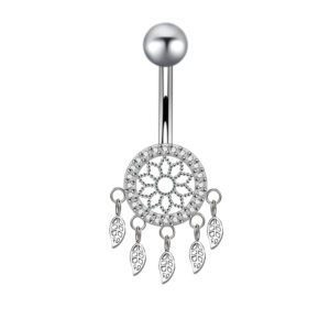 Sparkling Silver Dreamcatcher Belly Button Ring - Stainless Steel Navel Piercing