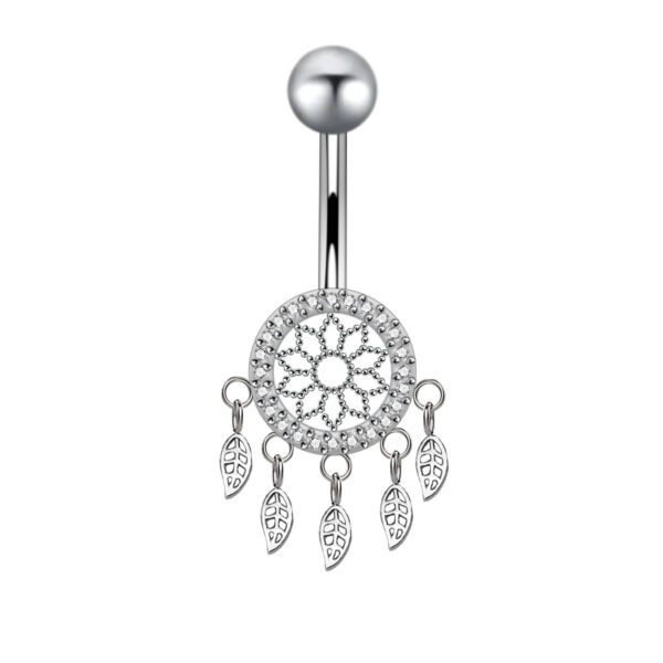 1970794291018207232 Sparkling Silver Dreamcatcher Belly Button Ring - Stainless Steel Navel Piercing