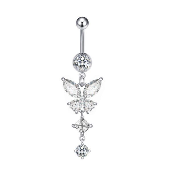 1970794389093617664 Sparkling Butterfly Navel Piercing - Clear CZ Silver Belly Ring