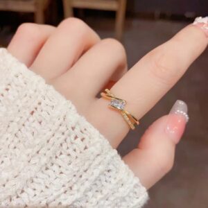 1971199530942730240 Elegant Gold Criss Cross Ring with Cubic Zirconia - Stainless Steel