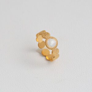 1975487990042071040 Gold Stainless Steel Adjustable Ring with Mother of Pearl Accent