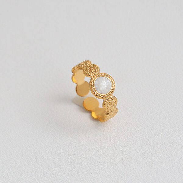 1975487990042071040 Gold Stainless Steel Adjustable Ring with Mother of Pearl Accent