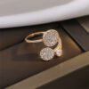 Sparkling Gold Pavé Adjustable Ring | Stainless Steel for Women