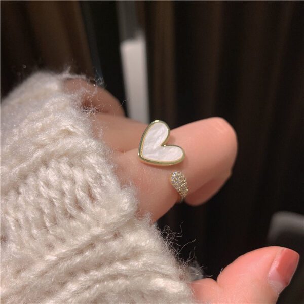 Elegant Gold Adjustable Heart Ring with White Mother of Pearl
