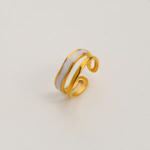 Gold & White Adjustable Ring - Stainless Steel Double Band