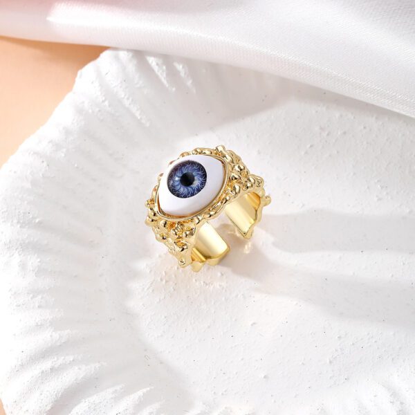 1985968294531829760 Gold Blue Evil Eye Ring | White Realistic Eye Wide Cuff Statement