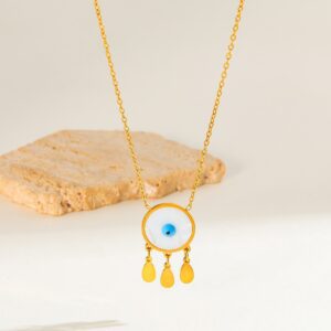 Gold Plated Evil Eye Charm Necklace - Stainless Steel Protection