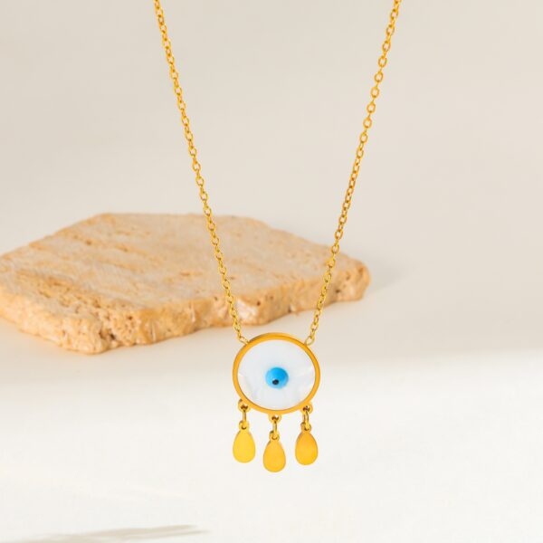 1986276137671725056 Gold Plated Evil Eye Charm Necklace - Stainless Steel Protection