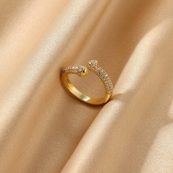 1990720165121232896 Gold Pave Crystal Open Cuff Nail Ring - Stainless Steel Jewelry