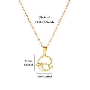 Gold Double Dolphin Circle Pendant Necklace | Ocean Charm Chain