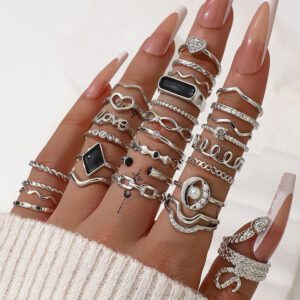 20+ Pcs Silver Stackable Ring Set | Boho Vintage Fashion Rings